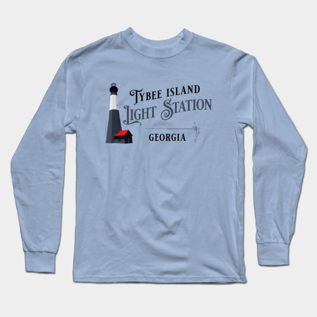 Tybee Island Light Station Georgia Vintage Style Long Sleeve T-Shirt by TGKelly